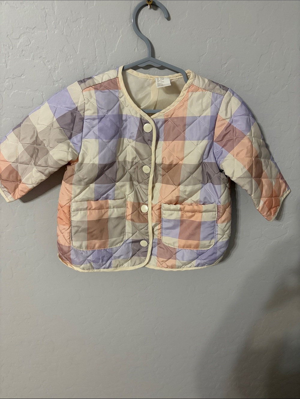 H&M Quilted Pastel Plaid Kids Jacket in Pink, Purple, Cream, Tan